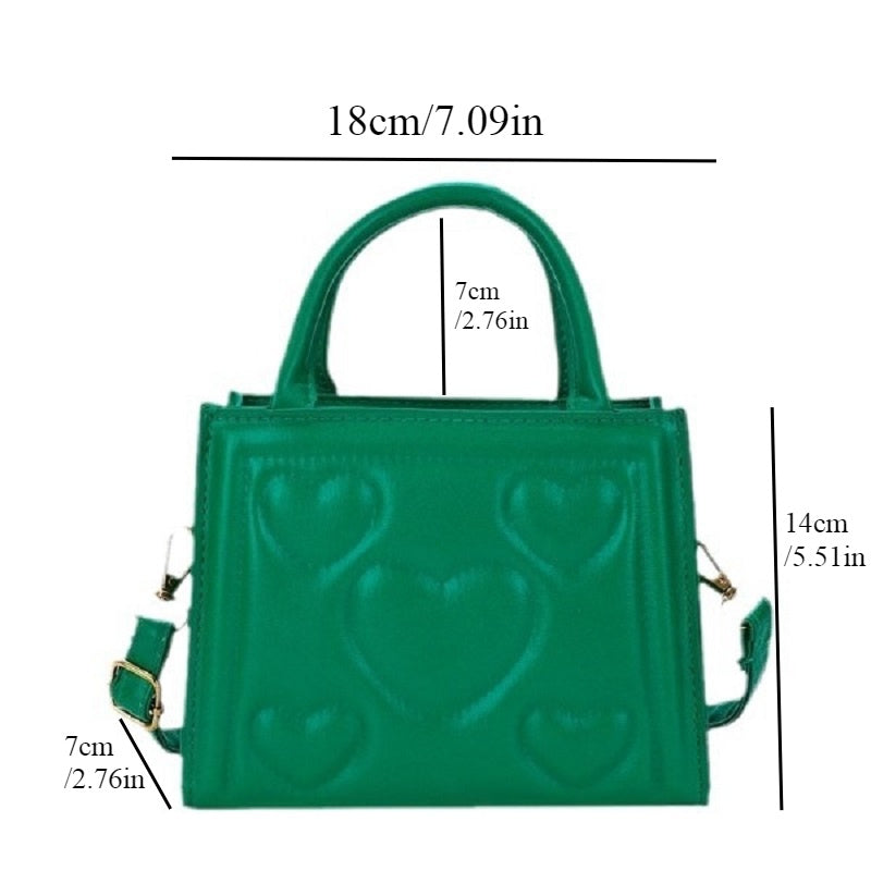 1pc Women’s Stylish Solid Color Handbag with Detachable Strap – Heart Pattern Design, Perfect for Valentine’s Day Gift, Available in Magenta, White, Black, Green, Yellow